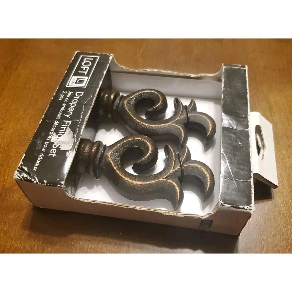 Umbra Drapery Decorative Curtain Finials Scroll Bronze Metal Heavy Set of‎ 2